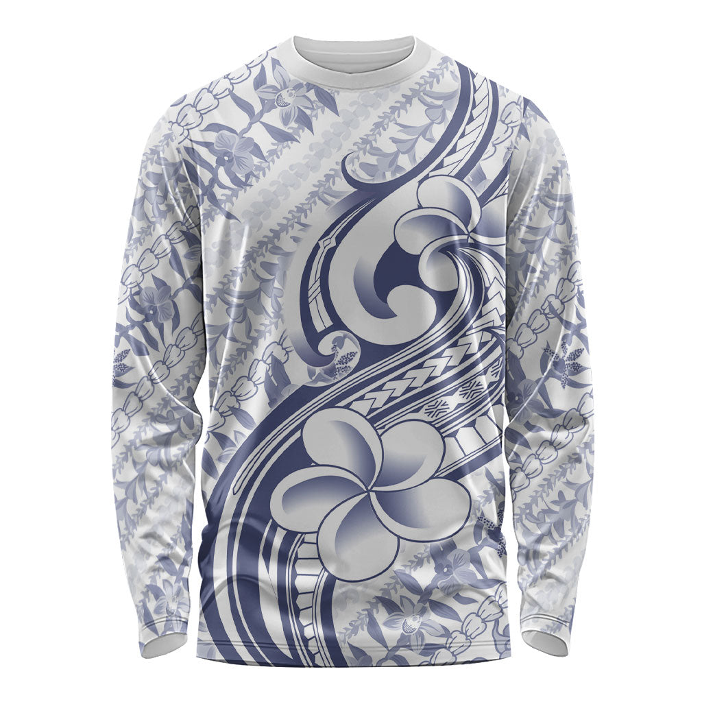 Hawaii Plumeria Lokelani Pikake Lei Long Sleeve Shirt Navy Blue Polynesian Tattoo LT9 Unisex Navy Blue - Polynesian Pride