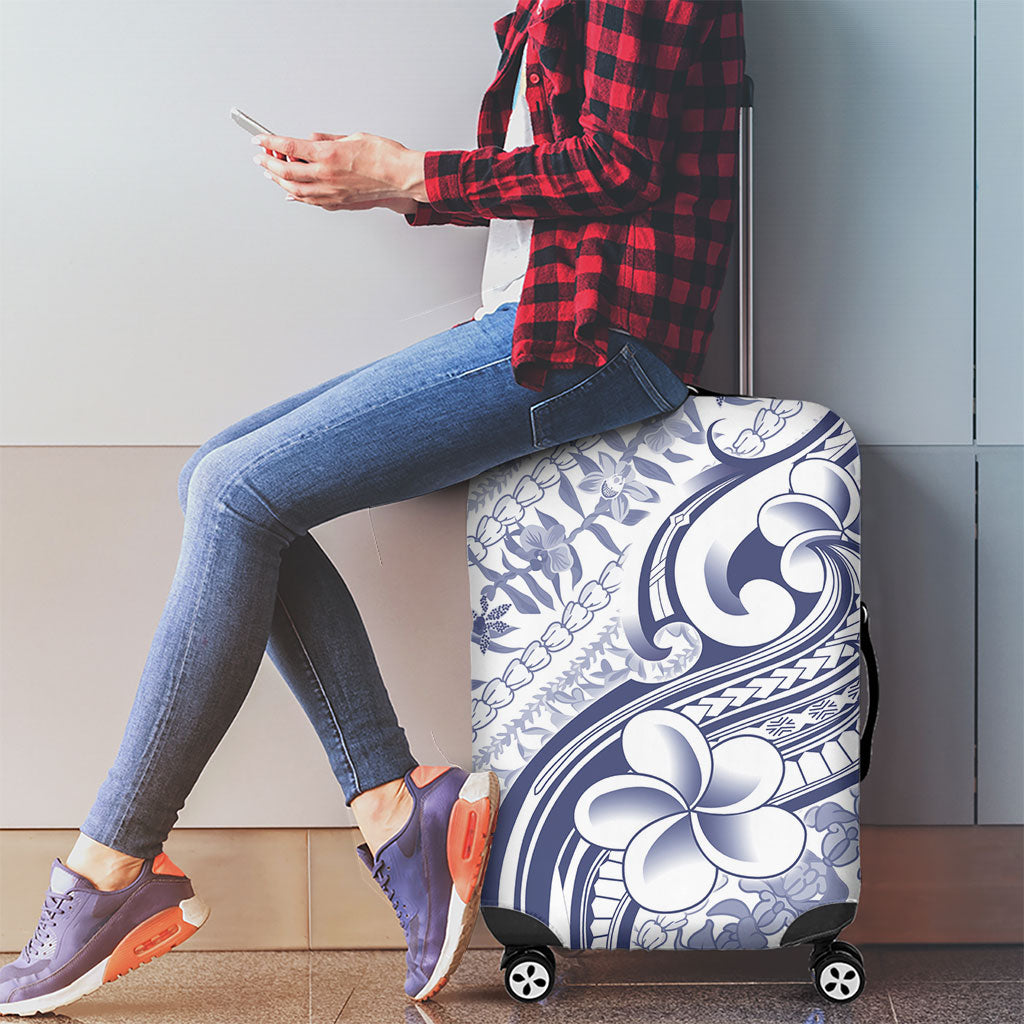 Hawaii Plumeria Lokelani Pikake Lei Luggage Cover Navy Blue Polynesian Tattoo LT9 - Polynesian Pride