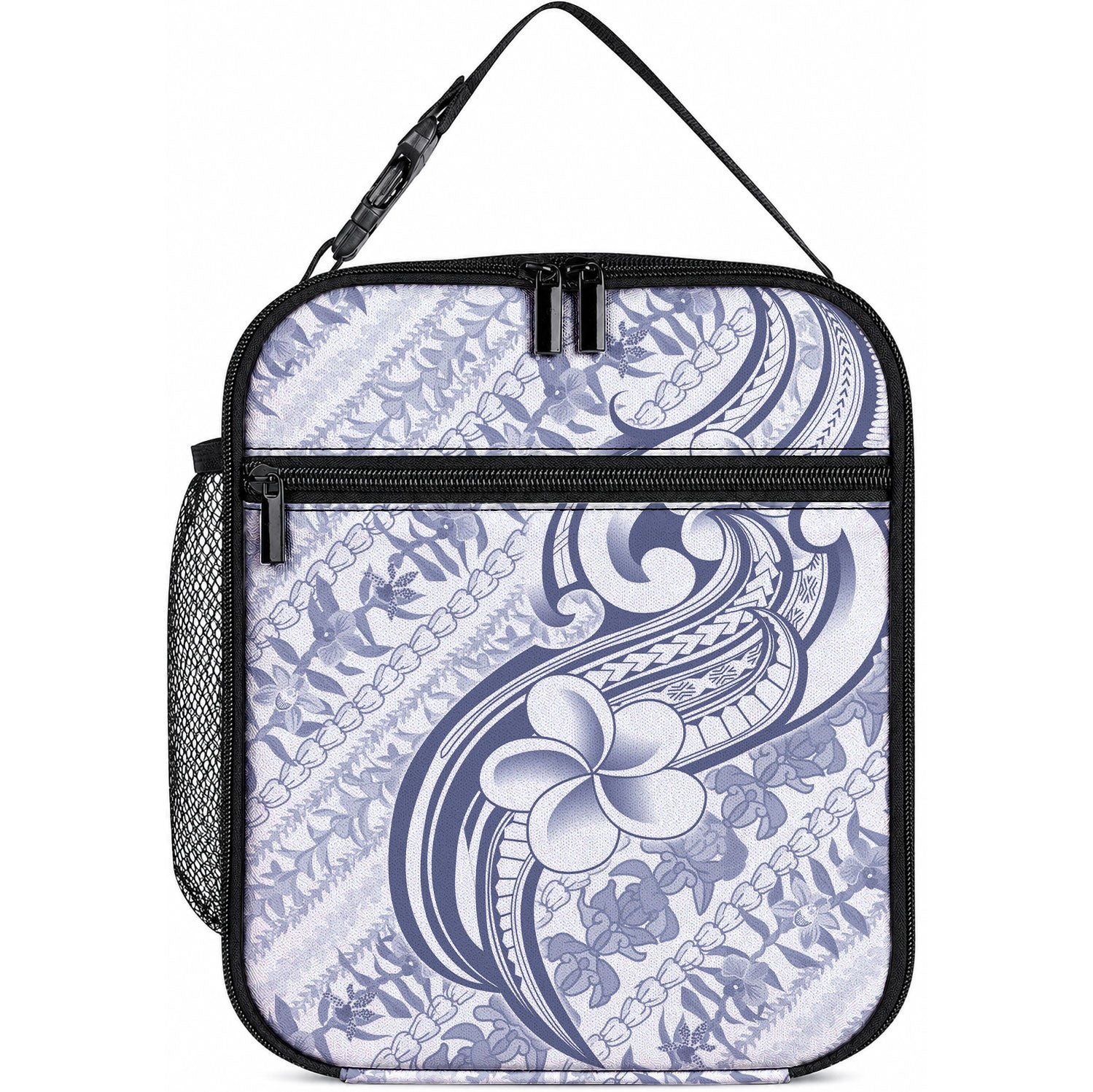 Hawaii Plumeria Lokelani Pikake Lei Lunch Bag Navy Blue Polynesian Tattoo LT9 10.2 × 8.3 × 4.3 inch Navy Blue - Polynesian Pride