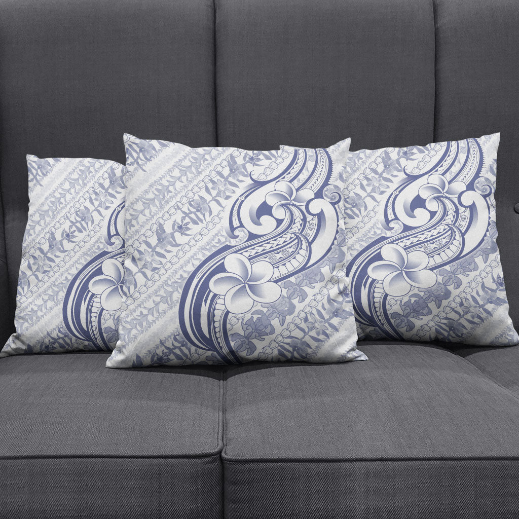 Hawaii Plumeria Lokelani Pikake Lei Pillow Cover Navy Blue Polynesian Tattoo