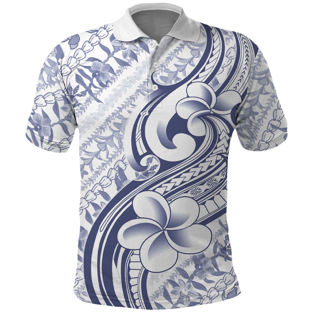 Hawaii Plumeria Lokelani Pikake Lei Polo Shirt Navy Blue Polynesian Tattoo LT9 Navy Blue - Polynesian Pride