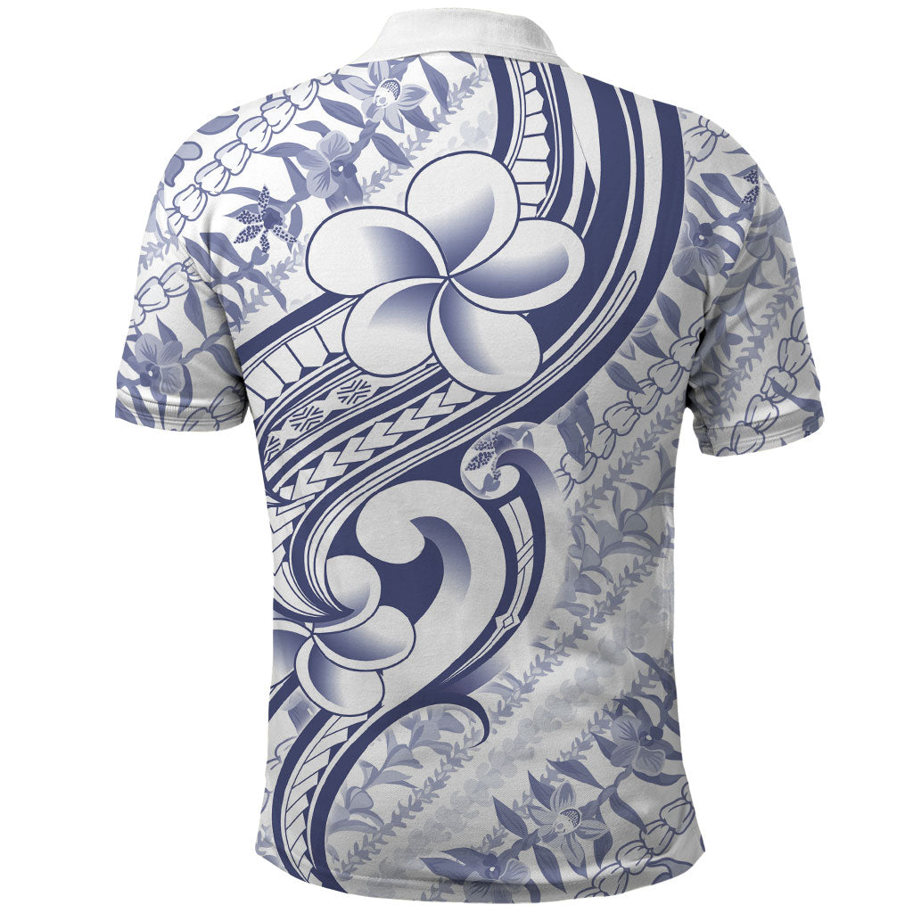 Hawaii Plumeria Lokelani Pikake Lei Polo Shirt Navy Blue Polynesian Tattoo LT9 - Polynesian Pride