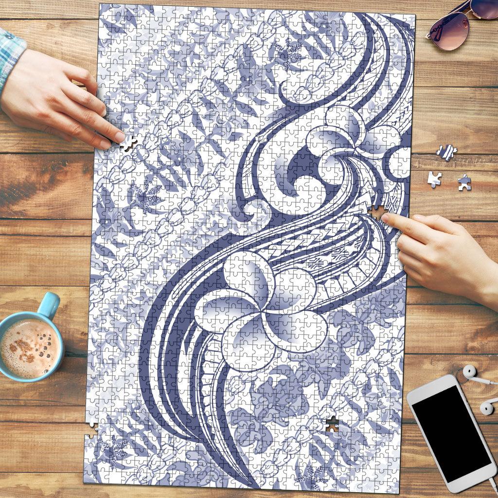 Hawaii Plumeria Lokelani Pikake Lei Puzzle Navy Blue Polynesian Tattoo LT9 Navy Blue - Polynesian Pride