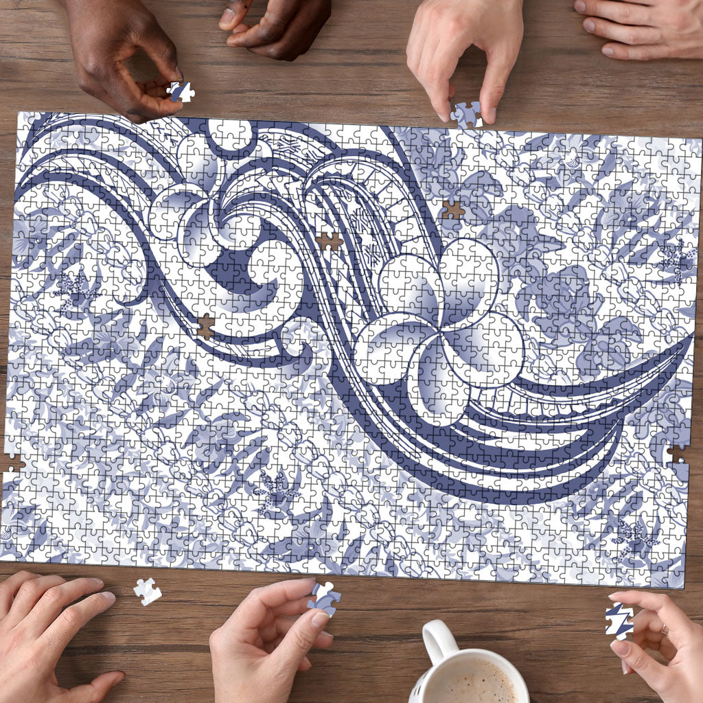 Hawaii Plumeria Lokelani Pikake Lei Puzzle Navy Blue Polynesian Tattoo LT9 - Polynesian Pride