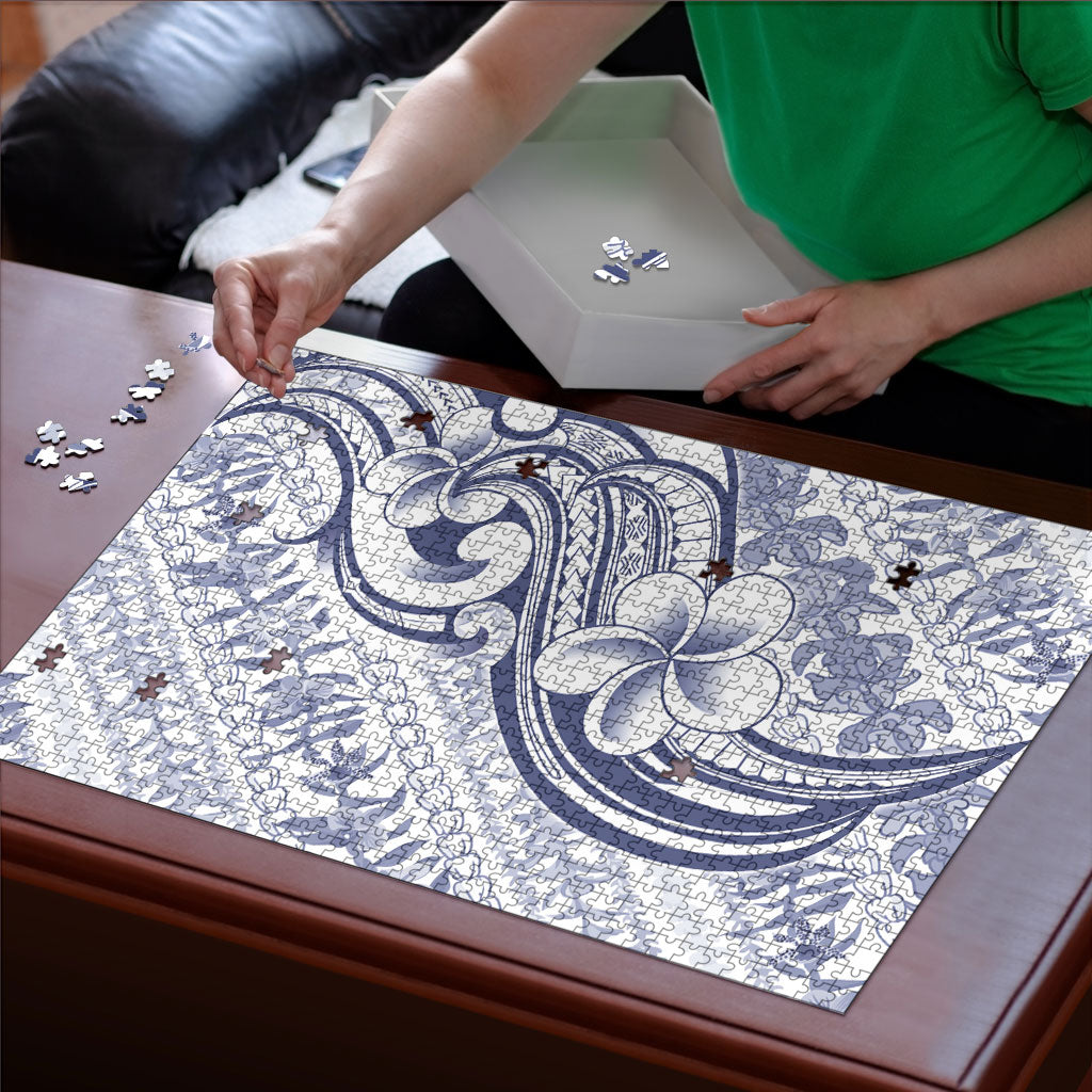 Hawaii Plumeria Lokelani Pikake Lei Puzzle Navy Blue Polynesian Tattoo LT9 - Polynesian Pride