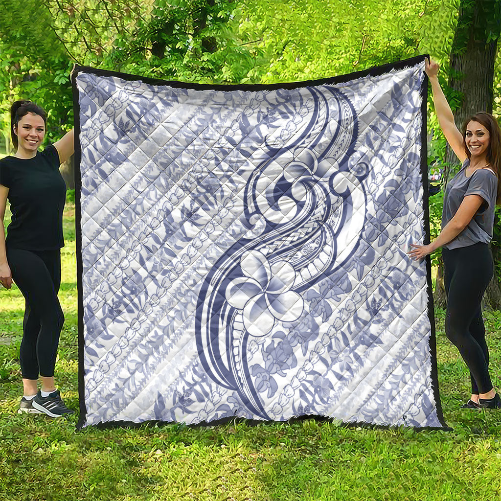 Hawaii Plumeria Lokelani Pikake Lei Quilt Navy Blue Polynesian Tattoo