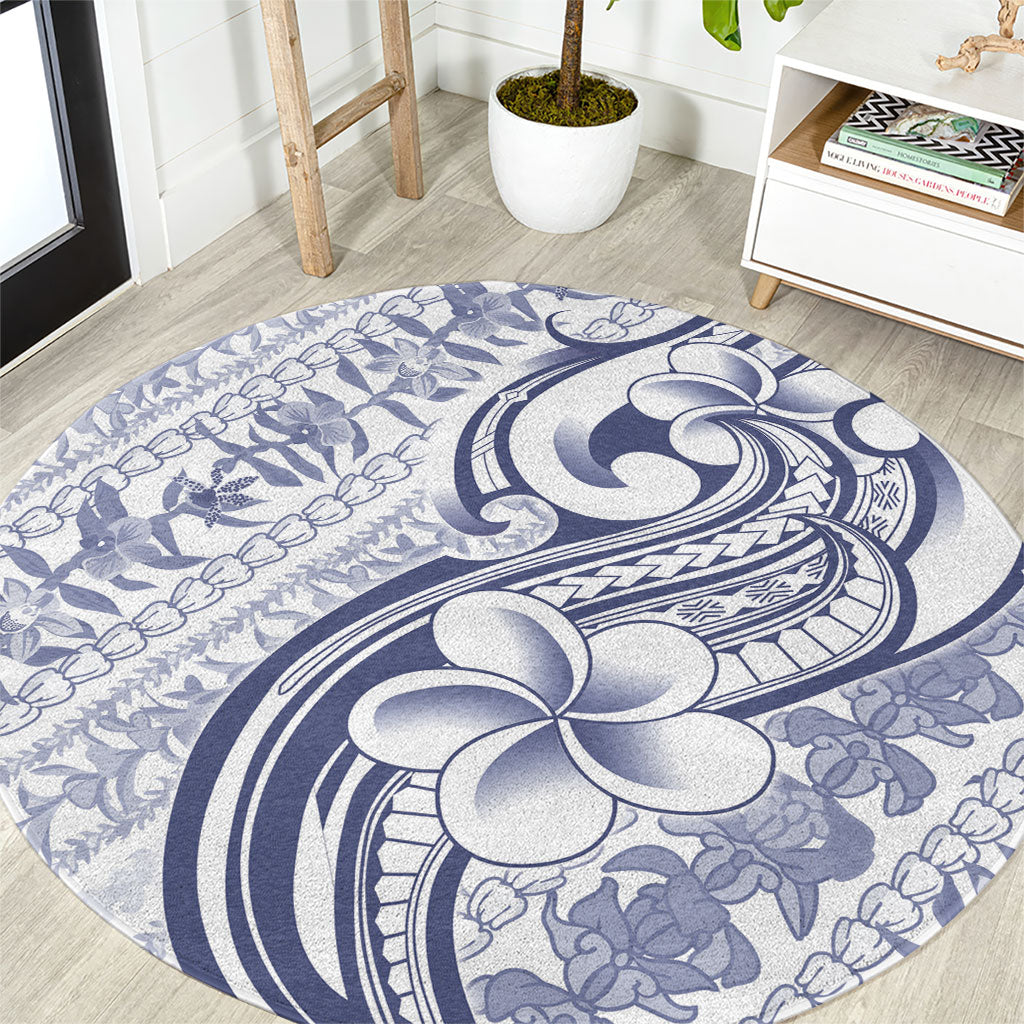 Hawaii Plumeria Lokelani Pikake Lei Round Carpet Navy Blue Polynesian Tattoo LT9 Navy Blue - Polynesian Pride