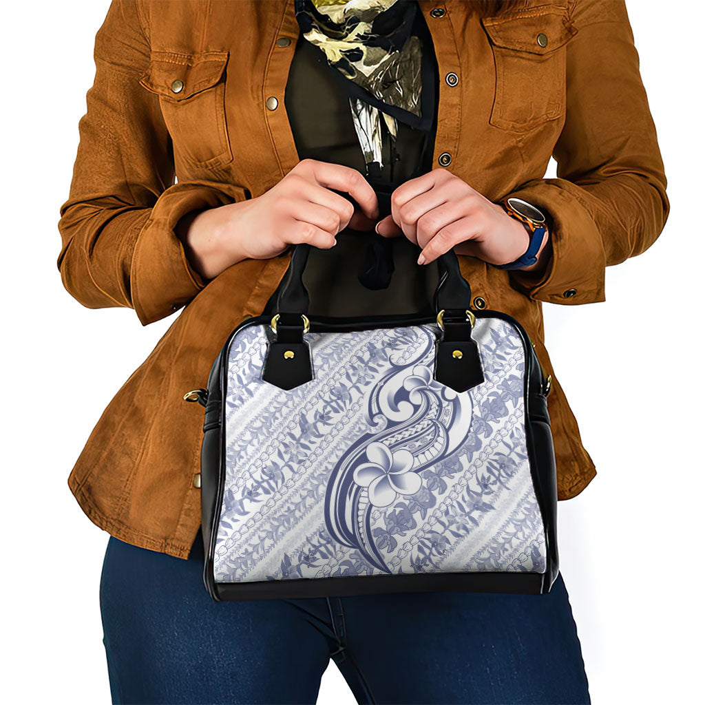 Hawaii Plumeria Lokelani Pikake Lei Shoulder Handbag Navy Blue Polynesian Tattoo