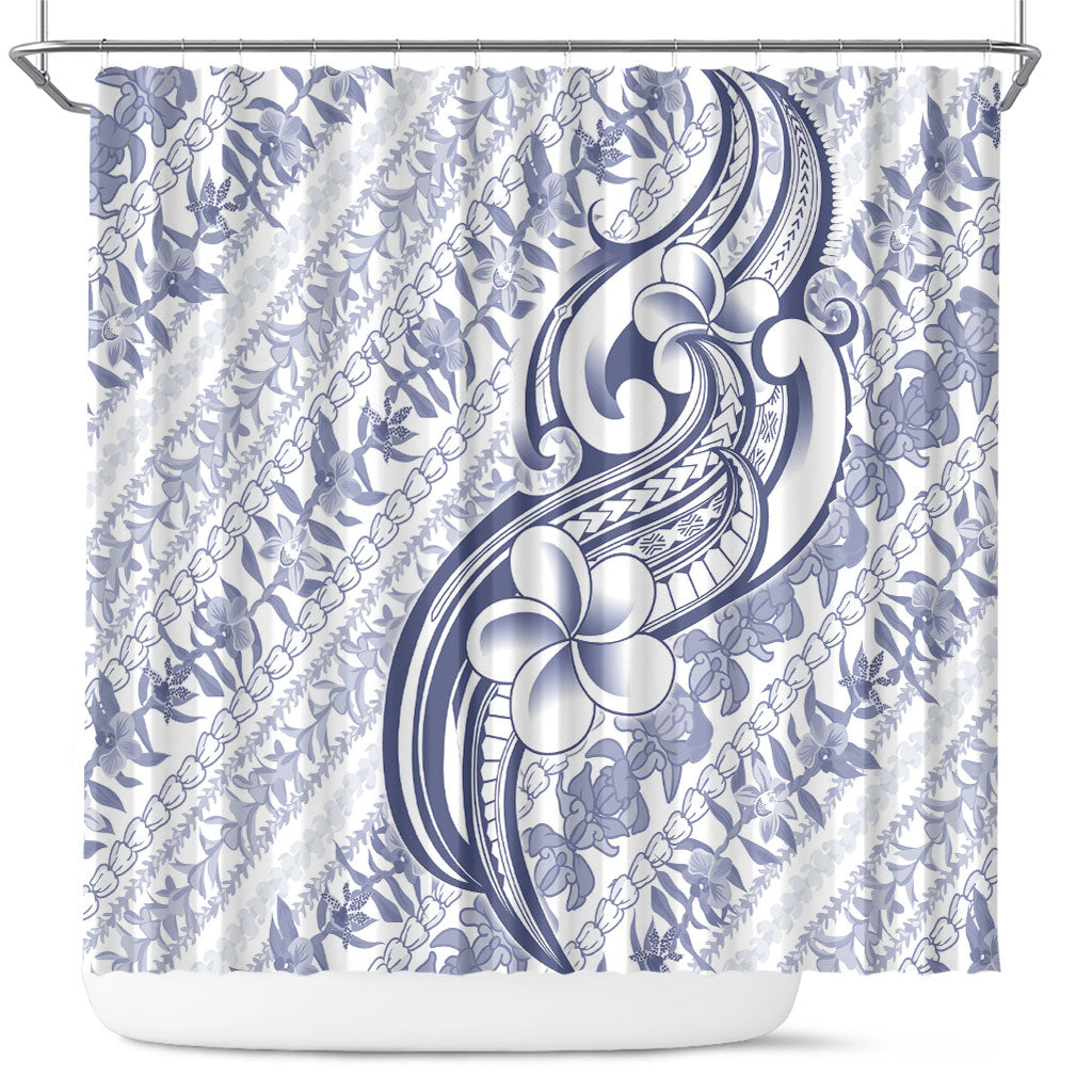 Hawaii Plumeria Lokelani Pikake Lei Shower Curtain Navy Blue Polynesian Tattoo LT9 Navy Blue - Polynesian Pride