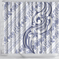 Hawaii Plumeria Lokelani Pikake Lei Shower Curtain Navy Blue Polynesian Tattoo
