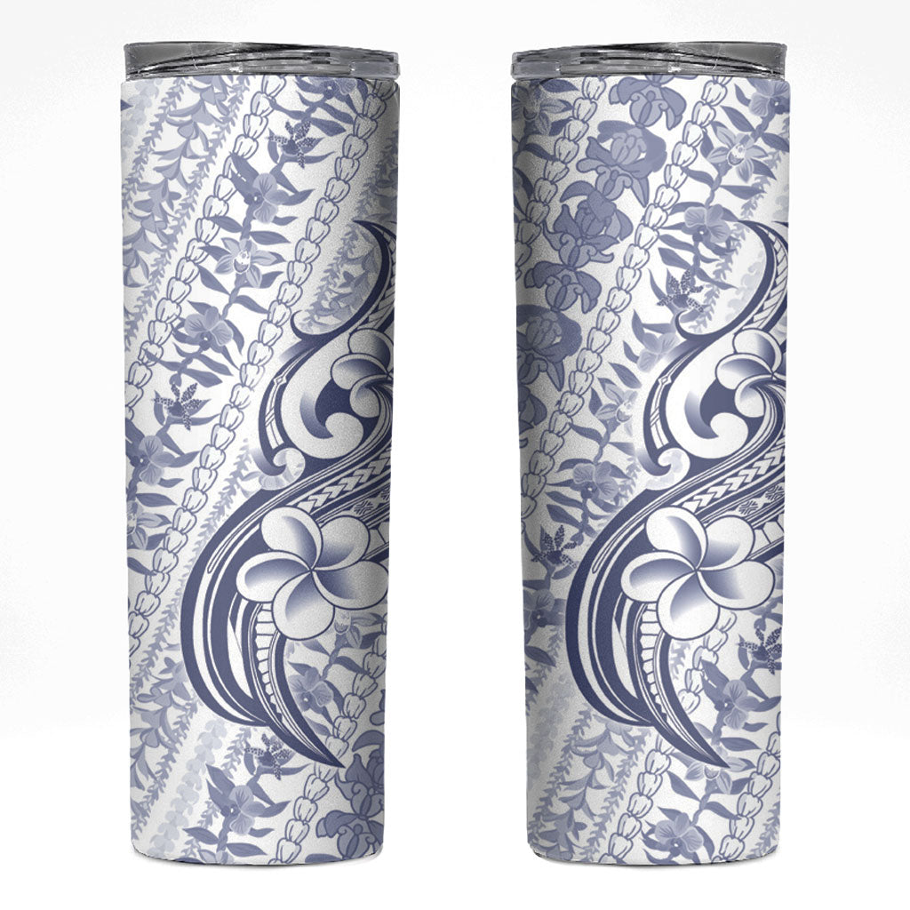 Hawaii Plumeria Lokelani Pikake Lei Skinny Tumbler Navy Blue Polynesian Tattoo LT9 Navy Blue - Polynesian Pride