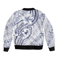 Hawaii Plumeria Lokelani Pikake Lei Sleeve Zip Bomber Jacket Navy Blue Polynesian Tattoo
