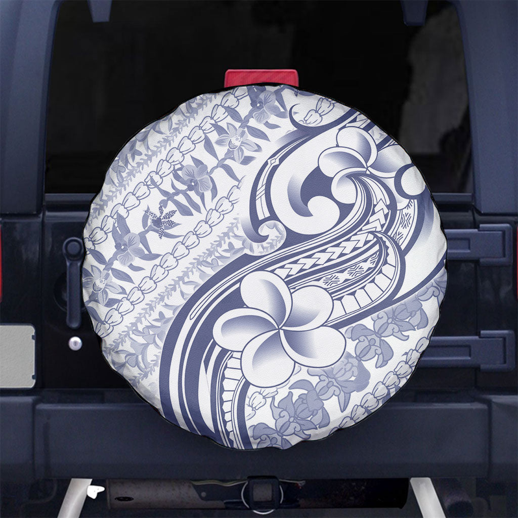 Hawaii Plumeria Lokelani Pikake Lei Spare Tire Cover Navy Blue Polynesian Tattoo LT9 No hole Navy Blue - Polynesian Pride