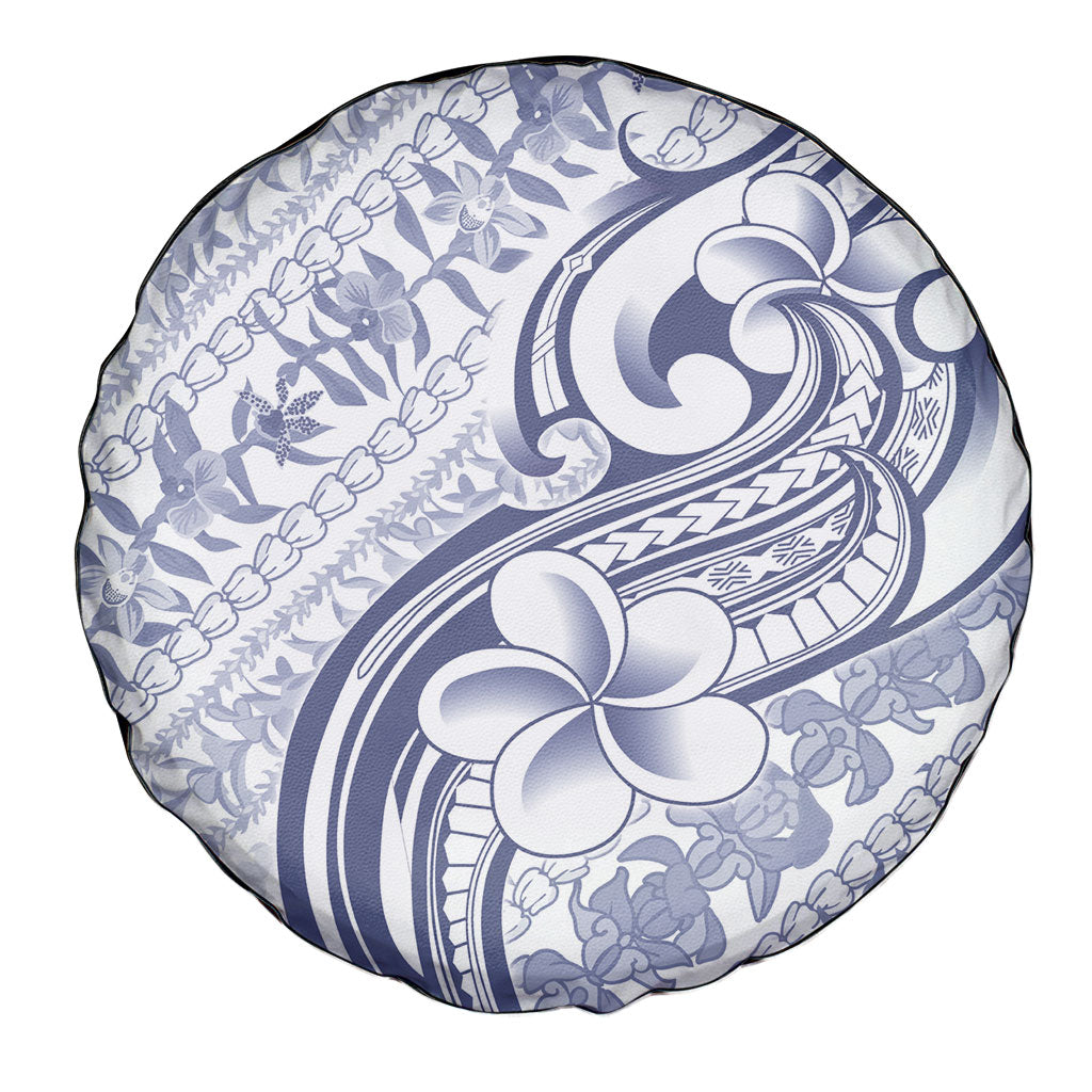 Hawaii Plumeria Lokelani Pikake Lei Spare Tire Cover Navy Blue Polynesian Tattoo LT9 - Polynesian Pride