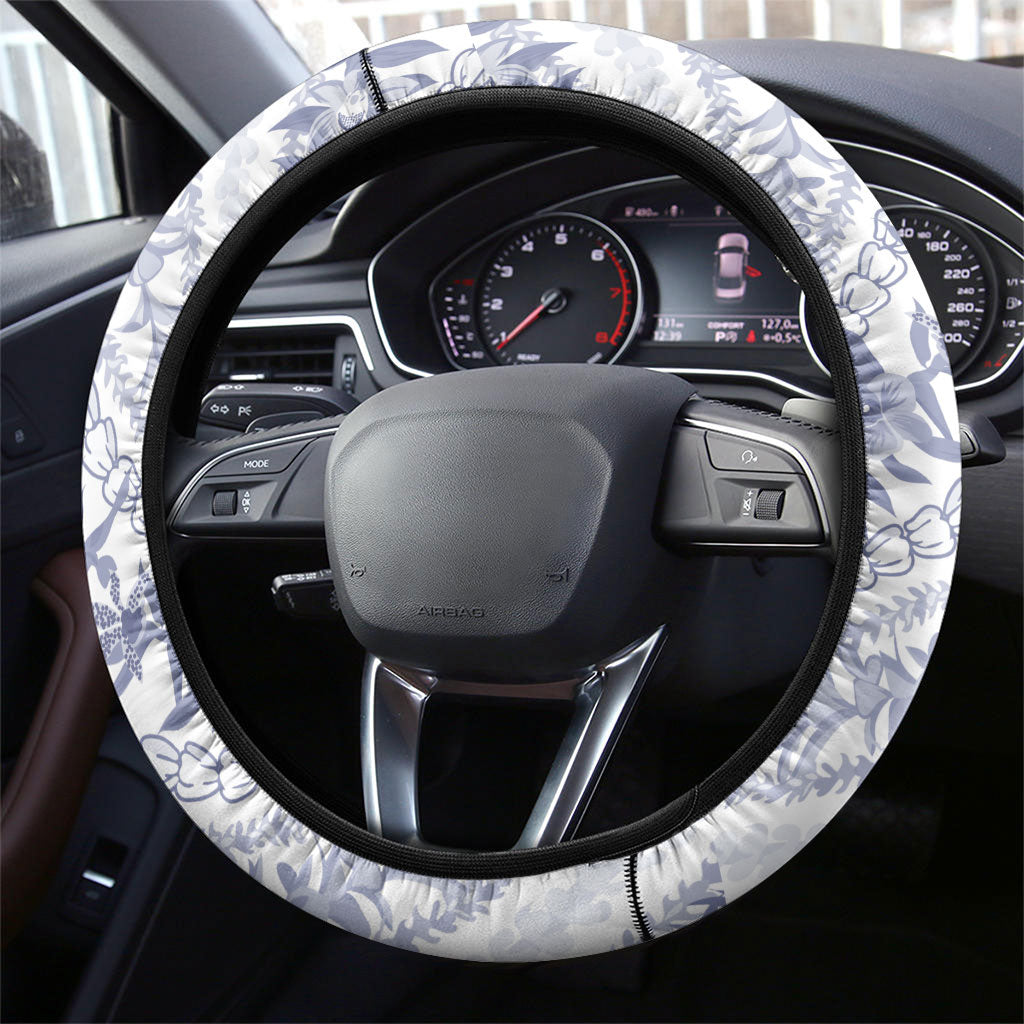 Hawaii Plumeria Lokelani Pikake Lei Steering Wheel Cover Navy Blue Polynesian Tattoo LT9 - Polynesian Pride