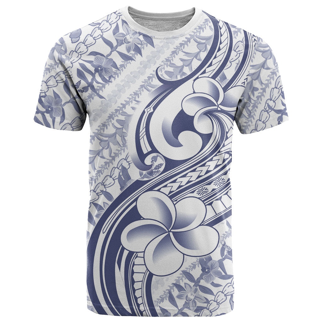 Hawaii Plumeria Lokelani Pikake Lei T Shirt Navy Blue Polynesian Tattoo
