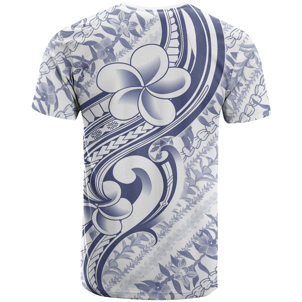 Hawaii Plumeria Lokelani Pikake Lei T Shirt Navy Blue Polynesian Tattoo LT9 - Polynesian Pride