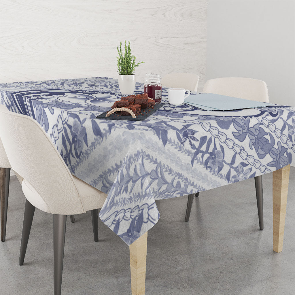 Hawaii Plumeria Lokelani Pikake Lei Tablecloth Navy Blue Polynesian Tattoo LT9 - Polynesian Pride