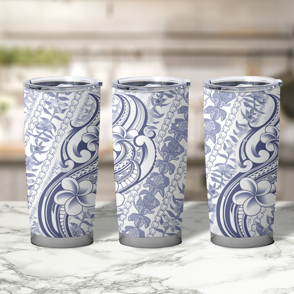 Hawaii Plumeria Lokelani Pikake Lei Tumbler Cup Navy Blue Polynesian Tattoo LT9 - Polynesian Pride