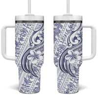 Hawaii Plumeria Lokelani Pikake Lei Tumbler With Handle Navy Blue Polynesian Tattoo