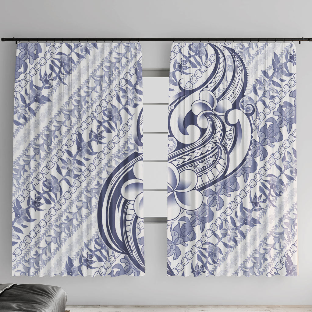 Hawaii Plumeria Lokelani Pikake Lei Window Curtain Navy Blue Polynesian Tattoo