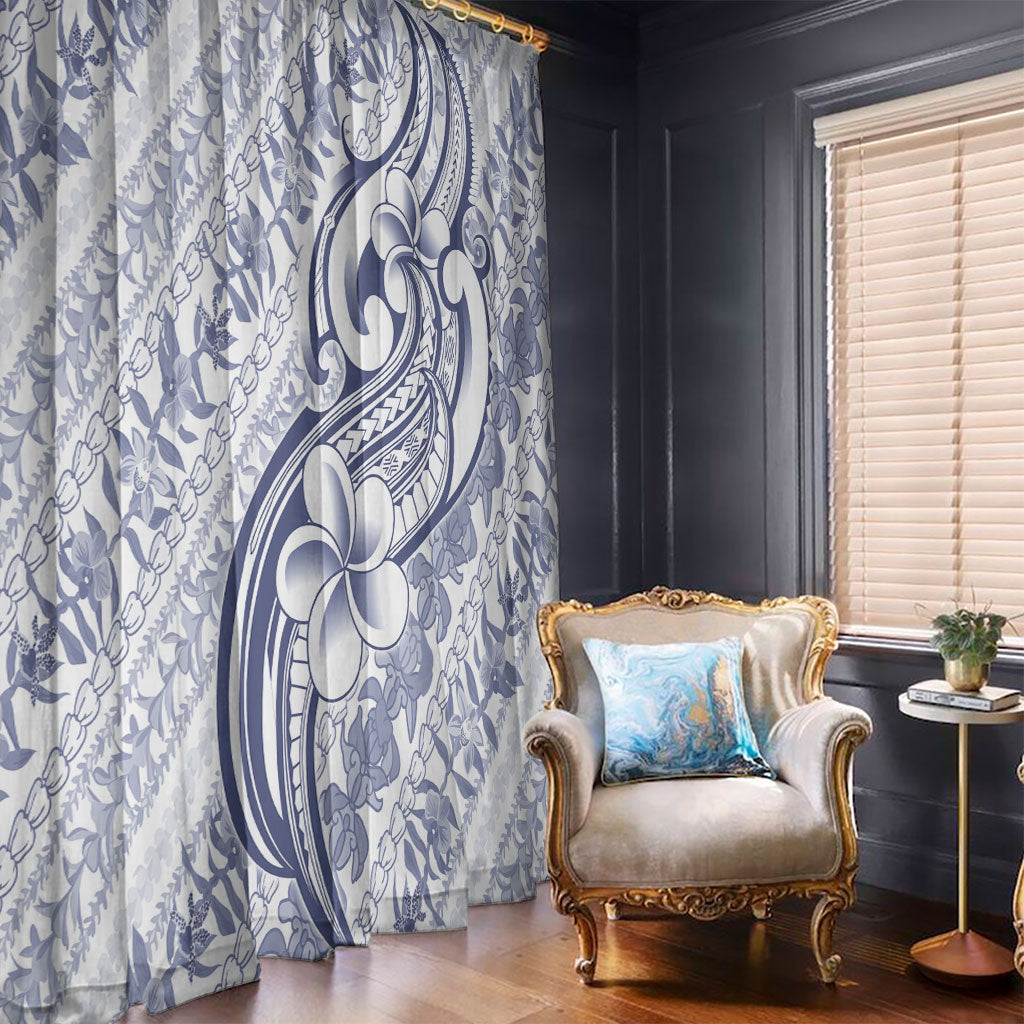 Hawaii Plumeria Lokelani Pikake Lei Window Curtain Navy Blue Polynesian Tattoo
