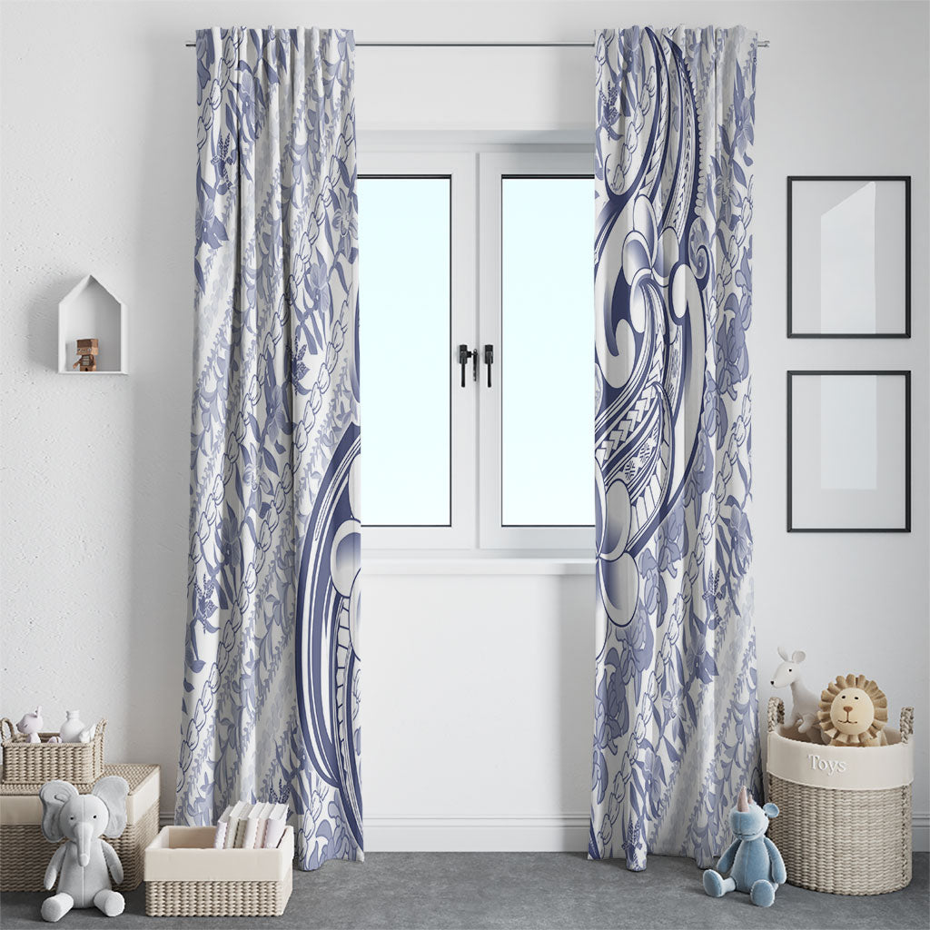 Hawaii Plumeria Lokelani Pikake Lei Window Curtain Navy Blue Polynesian Tattoo