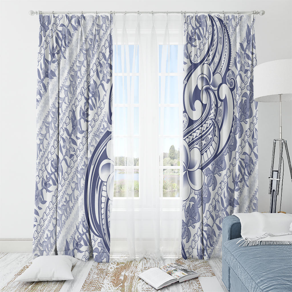 Hawaii Plumeria Lokelani Pikake Lei Window Curtain Navy Blue Polynesian Tattoo