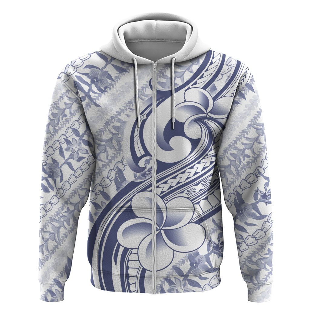 Hawaii Plumeria Lokelani Pikake Lei Zip Hoodie Navy Blue Polynesian Tattoo LT9 Zip Hoodie Navy Blue - Polynesian Pride