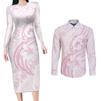 Hawaii Plumeria Lokelani Pikake Lei Couples Matching Long Sleeve Bodycon Dress and Long Sleeve Button Shirt Poni Mama Polynesian Tattoo
