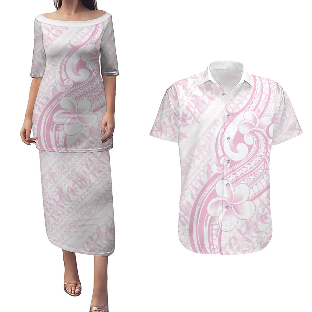 Hawaii Plumeria Lokelani Pikake Lei Couples Matching Puletasi and Hawaiian Shirt Poni Mama Polynesian Tattoo LT9 Pink - Polynesian Pride