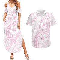 Hawaii Plumeria Lokelani Pikake Lei Couples Matching Summer Maxi Dress and Hawaiian Shirt Poni Mama Polynesian Tattoo