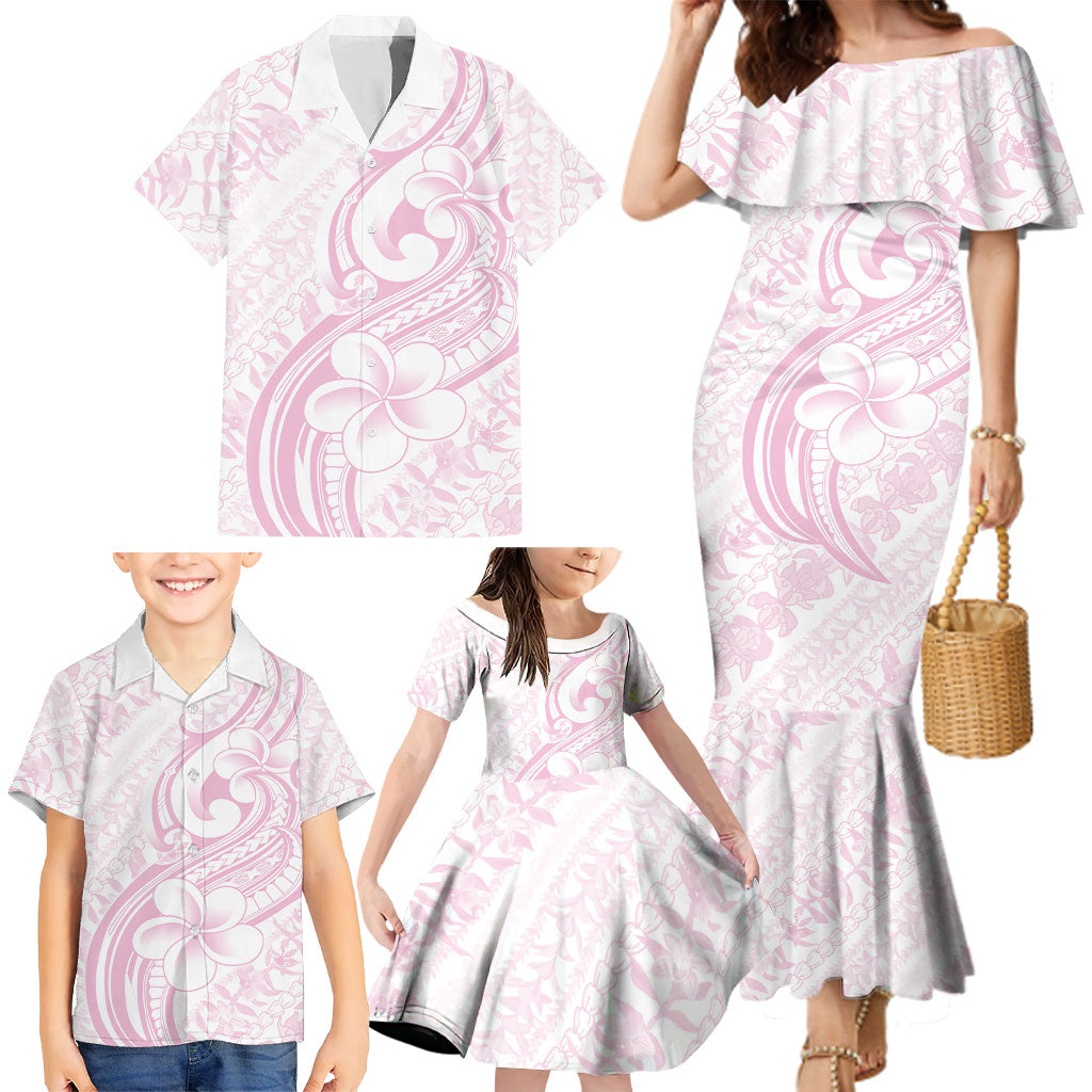 Hawaii Plumeria Lokelani Pikake Lei Family Matching Mermaid Dress and Hawaiian Shirt Poni Mama Polynesian Tattoo