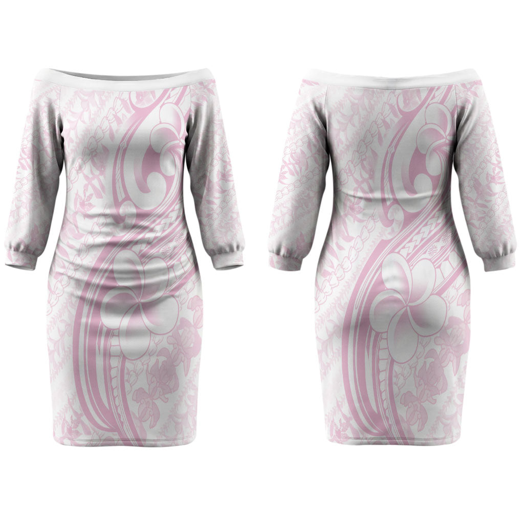 Hawaii Plumeria Lokelani Pikake Lei Family Matching Off The Shoulder Long Sleeve Dress and Hawaiian Shirt Poni Mama Polynesian Tattoo LT9 Mom's Dress Pink - Polynesian Pride