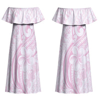 Hawaii Plumeria Lokelani Pikake Lei Family Matching Off Shoulder Maxi Dress and Hawaiian Shirt Poni Mama Polynesian Tattoo LT9 Mom's Dress Pink - Polynesian Pride