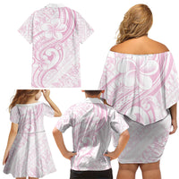Hawaii Plumeria Lokelani Pikake Lei Family Matching Off Shoulder Short Dress and Hawaiian Shirt Poni Mama Polynesian Tattoo