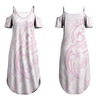 Hawaii Plumeria Lokelani Pikake Lei Family Matching Summer Maxi Dress and Hawaiian Shirt Poni Mama Polynesian Tattoo LT9 Mom's Dress Pink - Polynesian Pride