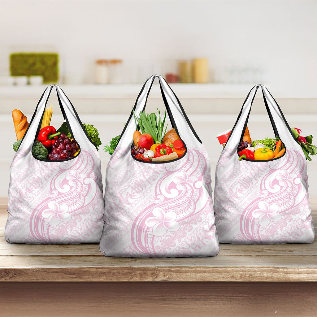 Hawaii Plumeria Lokelani Pikake Lei Grocery Bag Poni Mama Polynesian Tattoo LT9 3-pack One Size Pink - Polynesian Pride