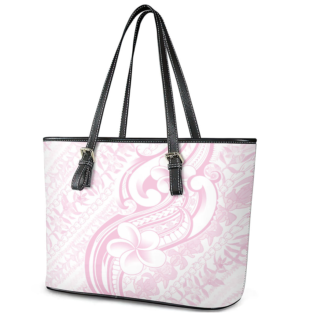 Hawaii Plumeria Lokelani Pikake Lei Leather Tote Bag Poni Mama Polynesian Tattoo LT9 - Polynesian Pride