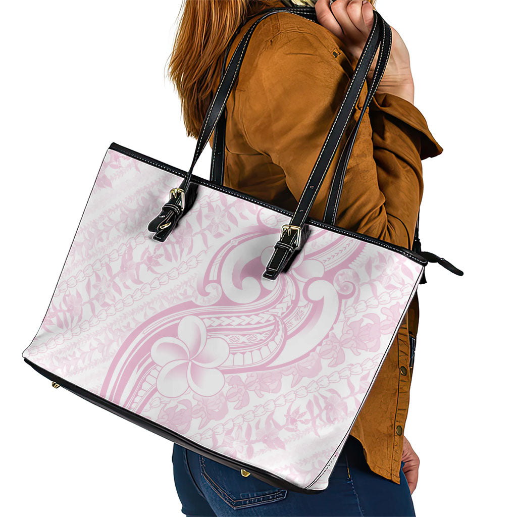 Hawaii Plumeria Lokelani Pikake Lei Leather Tote Bag Poni Mama Polynesian Tattoo LT9 - Polynesian Pride