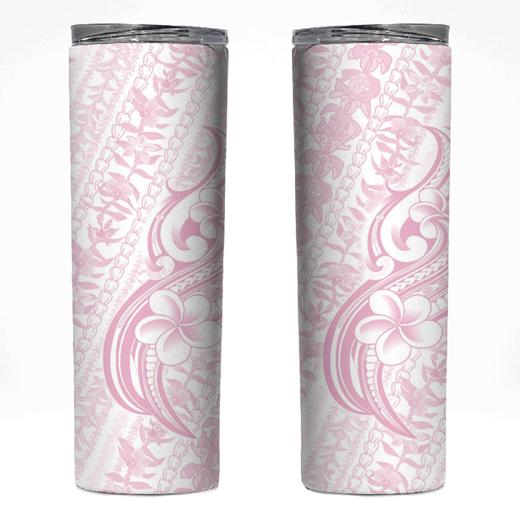 Hawaii Plumeria Lokelani Pikake Lei Skinny Tumbler Poni Mama Polynesian Tattoo LT9 Pink - Polynesian Pride