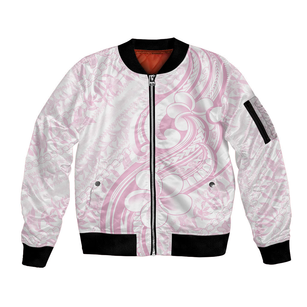 Hawaii Plumeria Lokelani Pikake Lei Sleeve Zip Bomber Jacket Poni Mama Polynesian Tattoo LT9 Unisex Pink - Polynesian Pride
