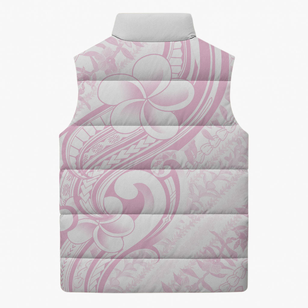 Hawaii Plumeria Lokelani Pikake Lei Sleeveless Puffer Jacket Poni Mama Polynesian Tattoo LT9 - Polynesian Pride