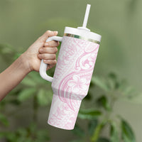 Hawaii Plumeria Lokelani Pikake Lei Tumbler With Handle Poni Mama Polynesian Tattoo