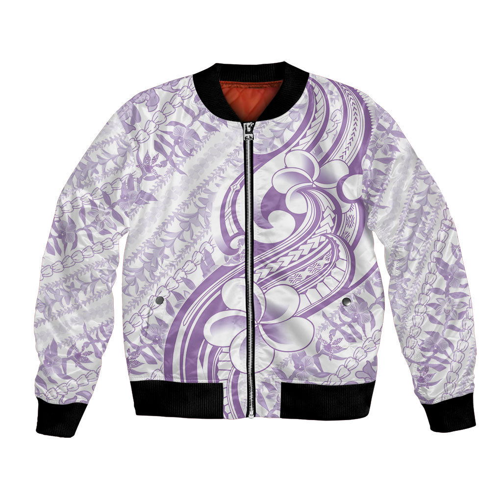 Hawaii Plumeria Lokelani Pikake Lei Bomber Jacket Poni Polynesian Tattoo LT9 Unisex Purple - Polynesian Pride