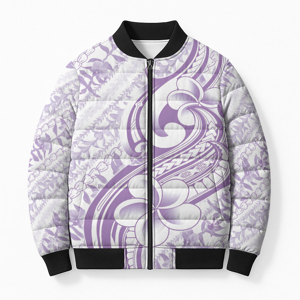 Hawaii Plumeria Lokelani Pikake Lei Bomber Puffer Jacket Poni Polynesian Tattoo