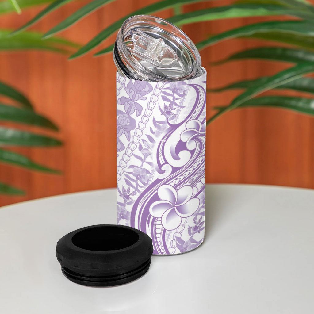 Hawaii Plumeria Lokelani Pikake Lei 4 in 1 Can Cooler Tumbler Poni Polynesian Tattoo