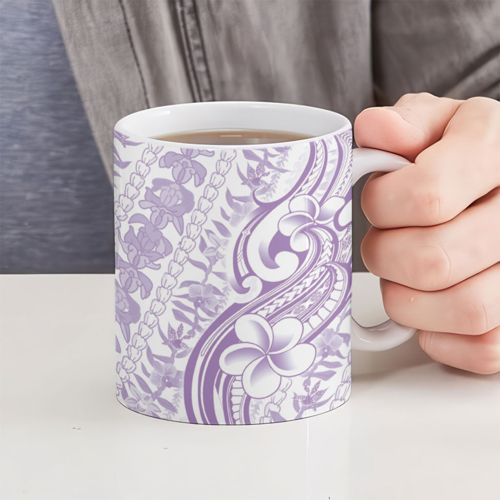 Hawaii Plumeria Lokelani Pikake Lei Ceramic Mug Poni Polynesian Tattoo