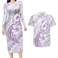 Hawaii Plumeria Lokelani Pikake Lei Couples Matching Long Sleeve Bodycon Dress and Hawaiian Shirt Poni Polynesian Tattoo