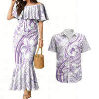 Hawaii Plumeria Lokelani Pikake Lei Couples Matching Mermaid Dress and Hawaiian Shirt Poni Polynesian Tattoo LT9 Purple - Polynesian Pride